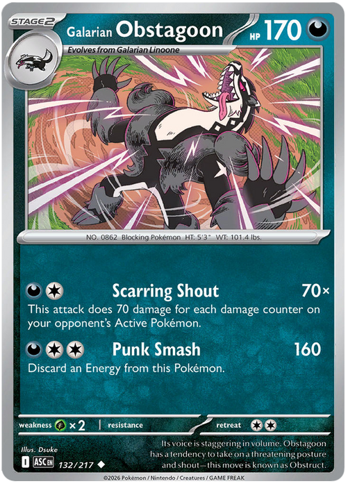 Galarian Obstagoon 132/217 Uncommon Pokemon Card (Mega Evolution Ascended Heroes)