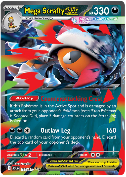 Mega Scrafty ex 135/217 Double Rare Pokemon Card (Mega Evolution Ascended Heroes)