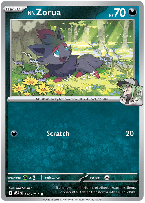 N's Zorua 136/217 Common Pokemon Card (Mega Evolution Ascended Heroes)
