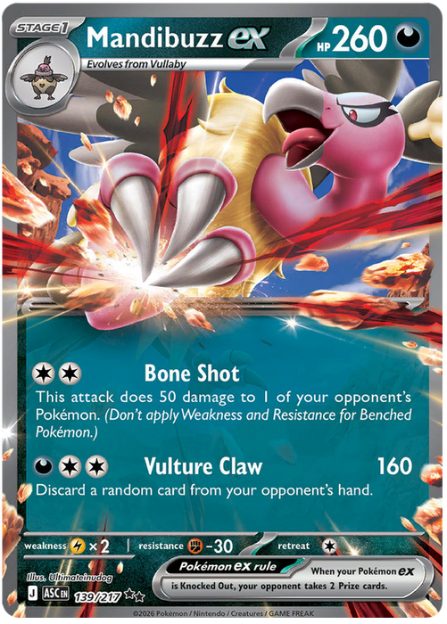 Mandibuzz ex 139/217 Double Rare Pokemon Card (Mega Evolution Ascended Heroes)