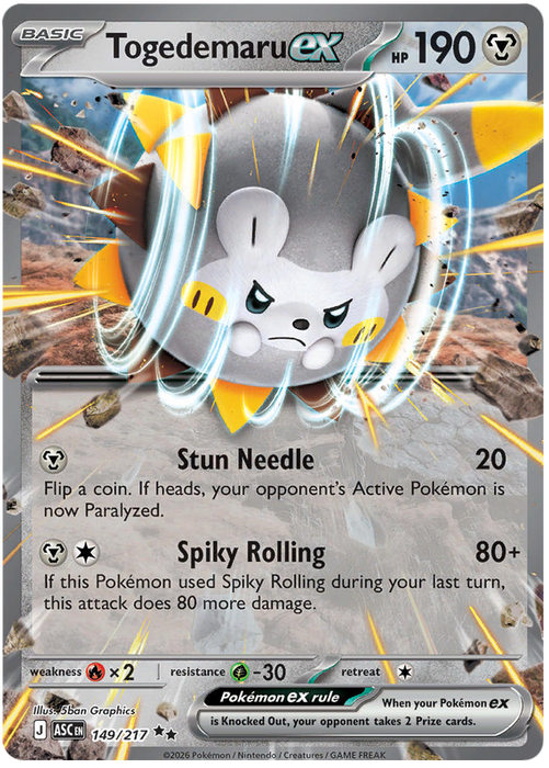 Togedemaru ex 149/217 Double Rare Pokemon Card (Mega Evolution Ascended Heroes)