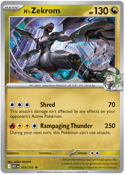 N's Zekrom 155/217 Rare Pokemon Card (Mega Evolution Ascended Heroes)