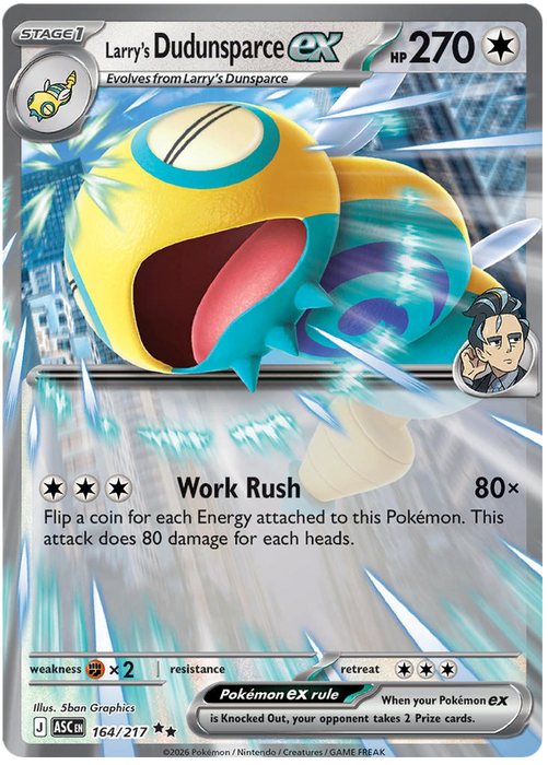 Larry's Dudunsparce ex 164/217 Double Rare Pokemon Card (Mega Evolution Ascended Heroes)