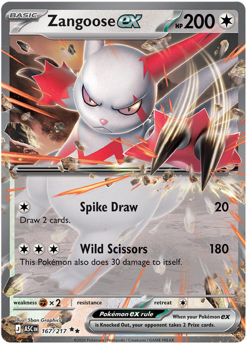 Zangoose ex 167/217 Double Rare Pokemon Card (Mega Evolution Ascended Heroes)