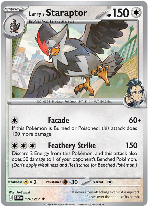 Larry's Staraptor 170/217 Rare Pokemon Card (Mega Evolution Ascended Heroes)
