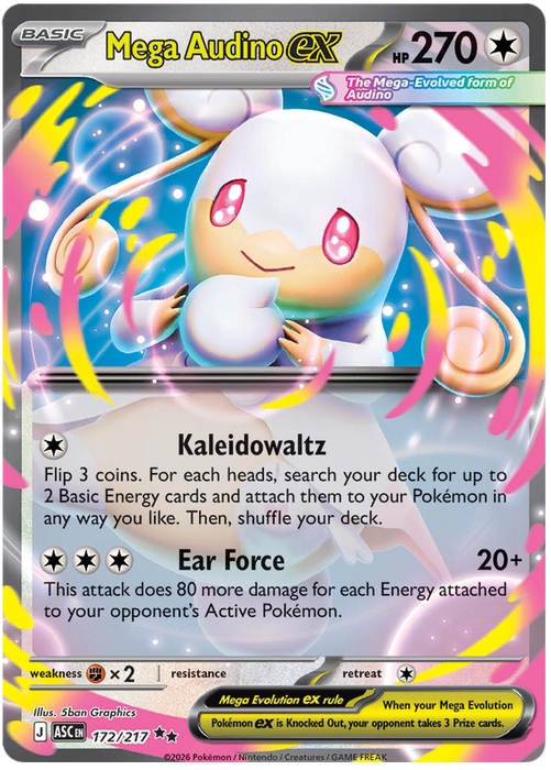 Mega Audino ex 172/217 Double Rare Pokemon Card (Mega Evolution Ascended Heroes)