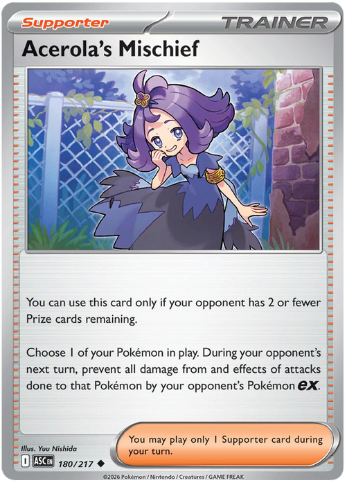 Acerola's Mischief 180/217 Uncommon Pokemon Card (Mega Evolution Ascended Heroes)