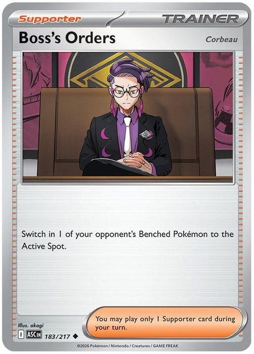 Boss's Orders [Corbeau] 183/217 Uncommon Pokemon Card (Mega Evolution Ascended Heroes)