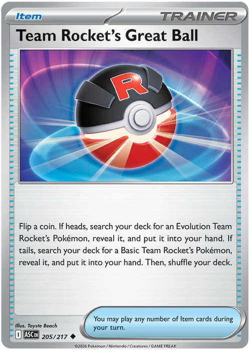 Team Rocket's Great Ball 205/217 Uncommon Pokemon Card (Mega Evolution Ascended Heroes)
