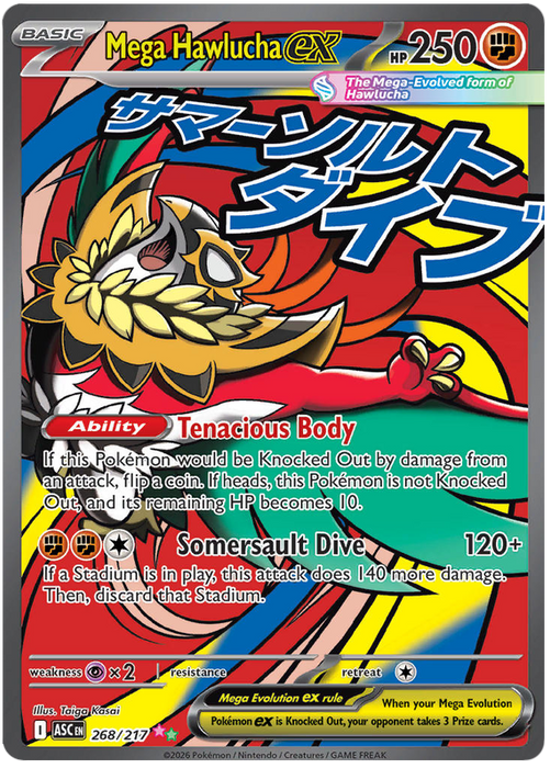 Mega Hawlucha ex 268/217 Mega Attack Rare Pokemon Card (Mega Evolution Ascended Heroes)