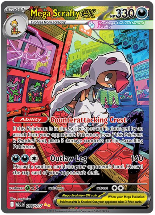 Mega Scrafty ex 285/217 Special Illustration Rare Pokemon Card (Mega Evolution Ascended Heroes)