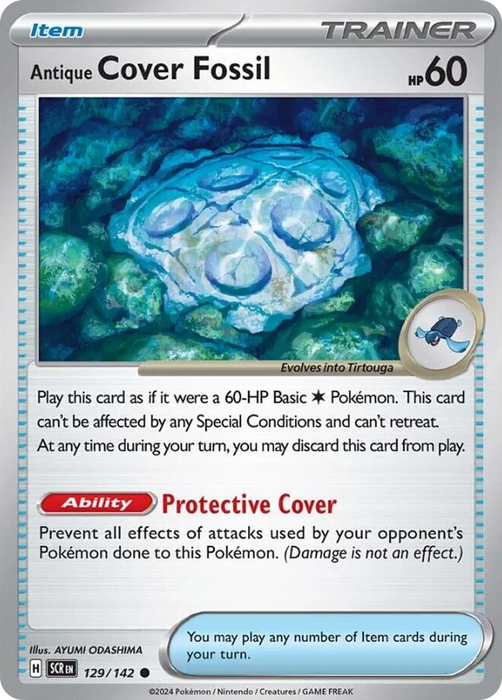 Antique Cover Fossil 129 /142 Common Reverse Holo Pokemon Card (SV Stellar Crown)