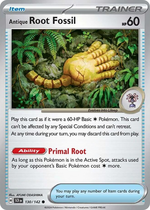 Antique Root Fossil 130 /142 Common Reverse Holo Pokemon Card (SV Stellar Crown)