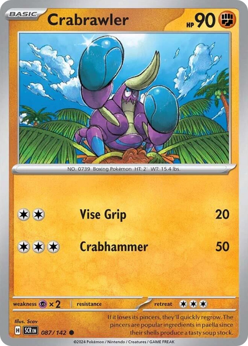 Crabrawler 087 /142 Common Reverse Holo Pokemon Card (SV Stellar Crown)