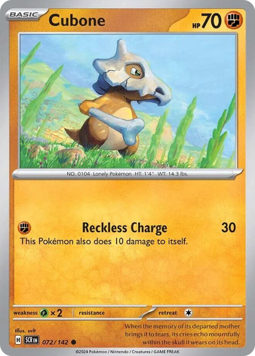 Cubone 072 /142 Common Reverse Holo Pokemon Card (SV Stellar Crown)