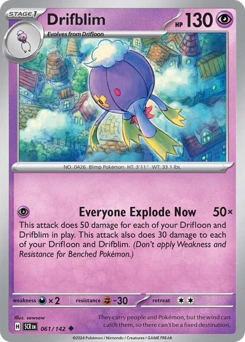 Drifblim 061 /142 Uncommon Reverse Holo Pokemon Card (SV Stellar Crown)