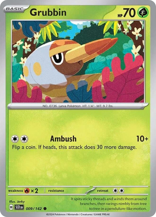 Grubbin 009 /142 Common Reverse Holo Pokemon Card (SV Stellar Crown)