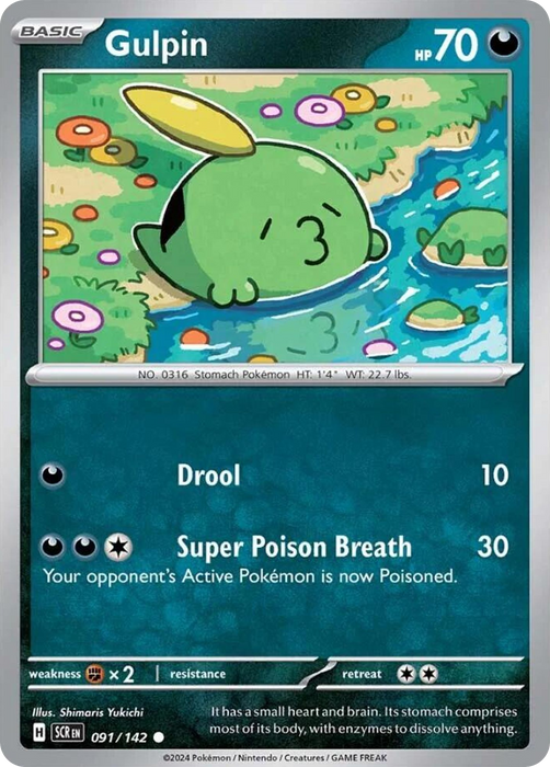 Gulpin 091 /142 Common Reverse Holo Pokemon Card (SV Stellar Crown)