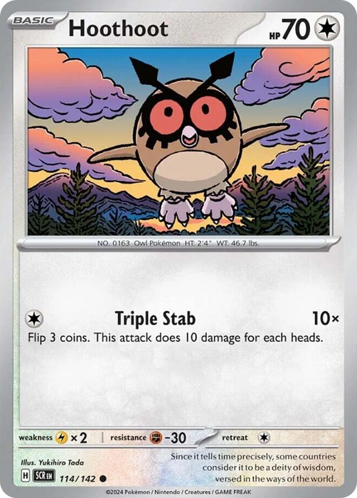 Hoothoot 114 /142 Common Reverse Holo Pokemon Card (SV Stellar Crown)