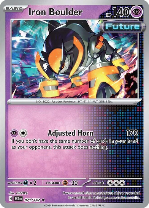 Iron Boulder 071 /142 Rare Reverse Holo Pokemon Card (SV Stellar Crown)