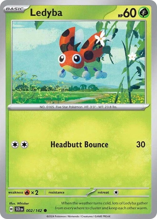 Ledyba 002 /142 Common Reverse Holo Pokemon Card (SV Stellar Crown)