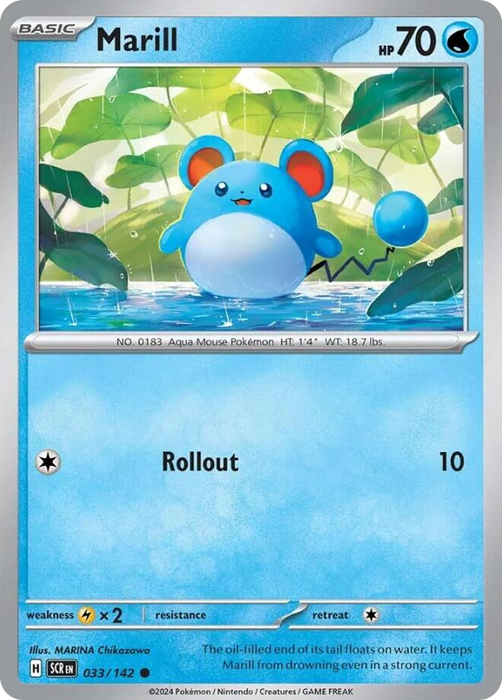 Marill 033 /142 Common Reverse Holo Pokemon Card (SV Stellar Crown)