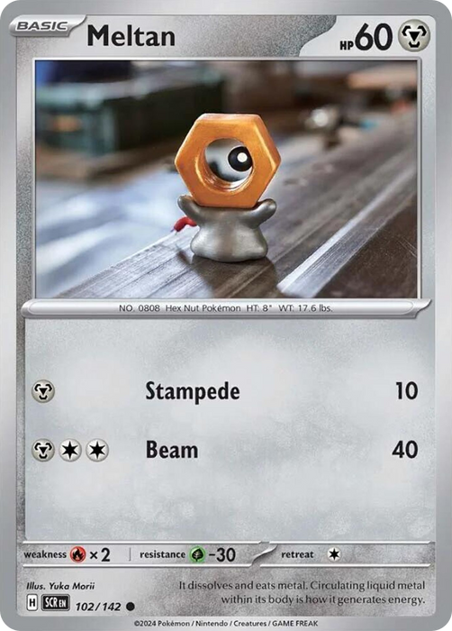 Meltan 102 /142 Common Reverse Holo Pokemon Card (SV Stellar Crown)