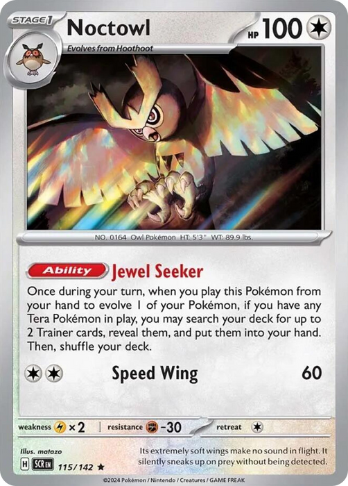 Noctowl 115 /142 Rare Pokemon Card (SV Stellar Crown)