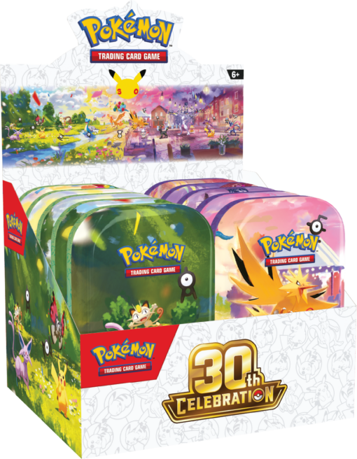 Pokémon TCG: 30th Celebration Mini Tins — Sealed Display / CDU (10 Tins)
