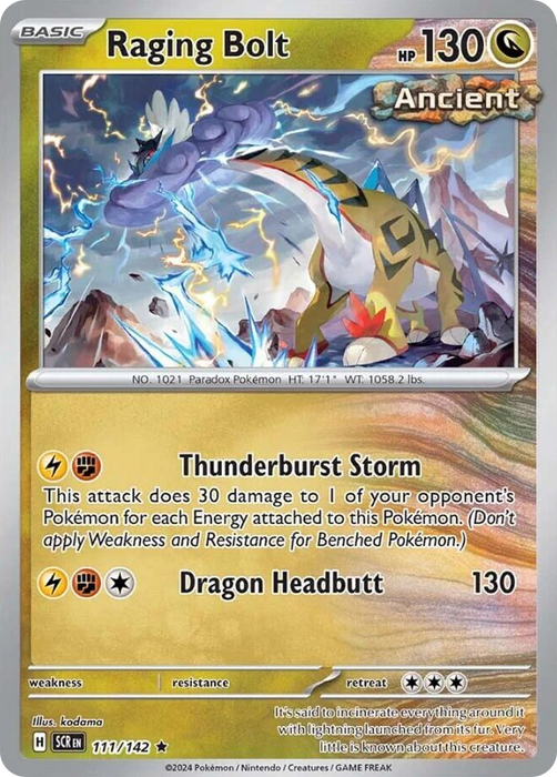 Raging Bolt 111 /142 Rare Reverse Holo Pokemon Card (SV Stellar Crown)