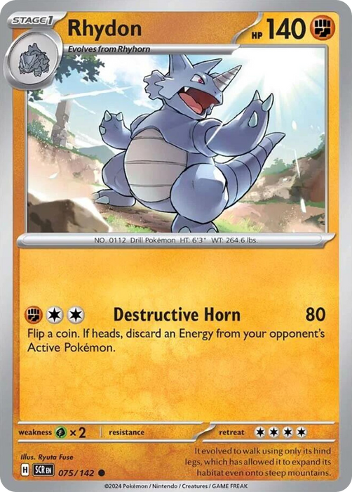 Rhydon 075 /142 Common Reverse Holo Pokemon Card (SV Stellar Crown)