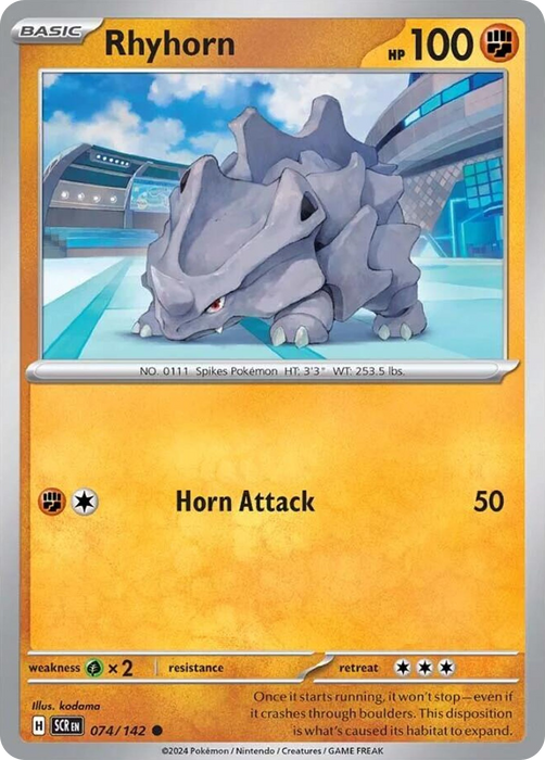 Rhyhorn 074 /142 Common Reverse Holo Pokemon Card (SV Stellar Crown)