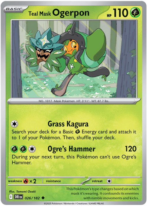 Teal Mask Ogerpon 026/182 Uncommon Pokemon Card (Scarlet & Violet Destined Rivals)