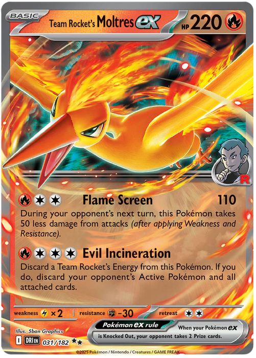 Team Rocket's Moltres ex 031/182 Double Rare Pokemon Card (Scarlet & Violet Destined Rivals)