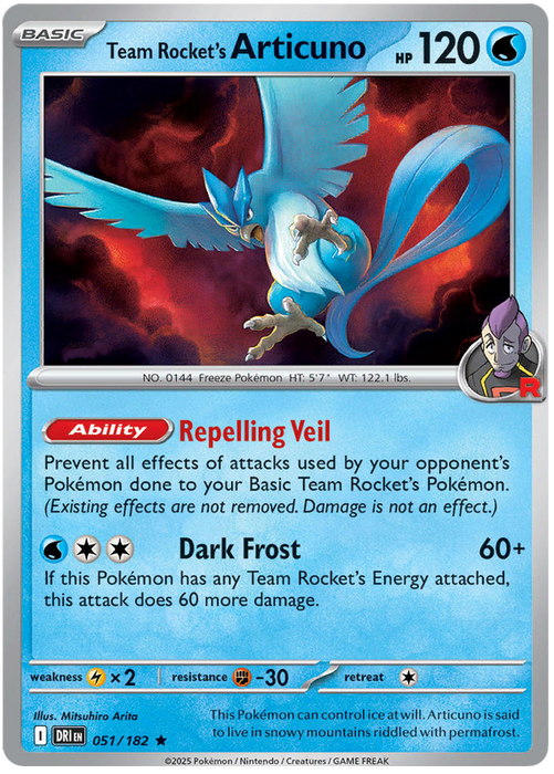 Team Rocket's Articuno 051/182 Rare Pokemon Card (Scarlet & Violet Destined Rivals)