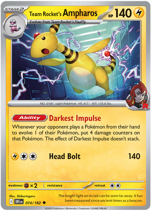 Team Rocket's Ampharos 074/182 Uncommon Pokemon Card (Scarlet & Violet Destined Rivals)