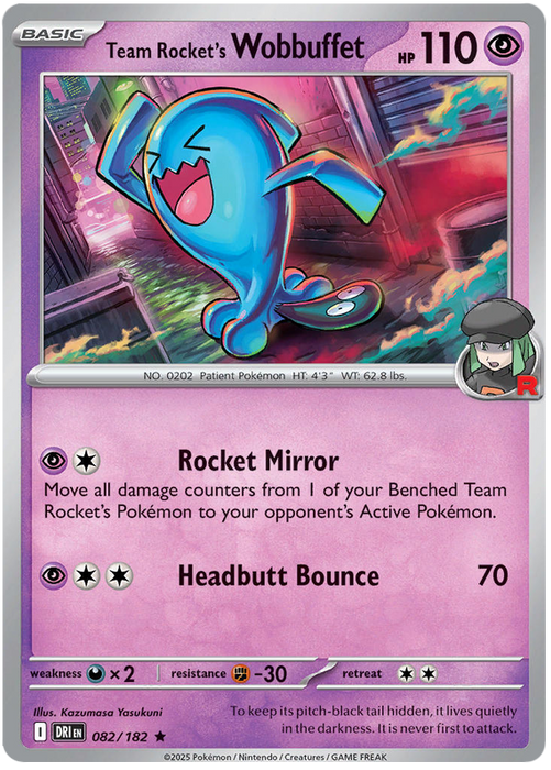 Team Rocket's Wobbuffet 082/182 Rare Pokemon Card (Scarlet & Violet Destined Rivals)