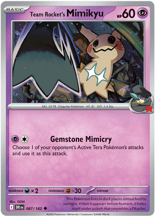 Team Rocket's Mimikyu 087/182 Uncommon Pokemon Card (Scarlet & Violet Destined Rivals)