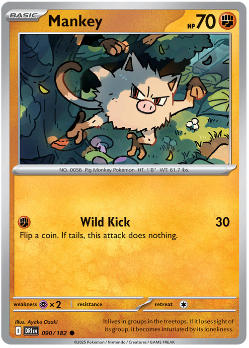 Mankey 090/182 Common Pokemon Card (Scarlet & Violet Destined Rivals)