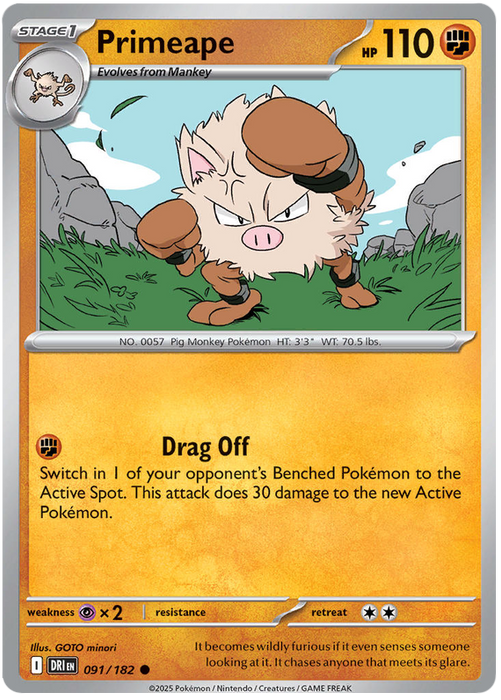 Primeape 091/182 Common Pokemon Card (Scarlet & Violet Destined Rivals)
