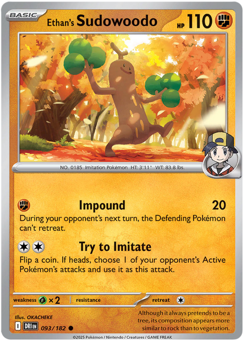 Ethan's Sudowoodo 093/182 Common Pokemon Card (Scarlet & Violet Destined Rivals)