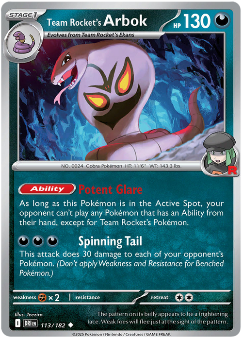 Team Rocket's Arbok 113/182 Uncommon Pokemon Card (Scarlet & Violet Destined Rivals)