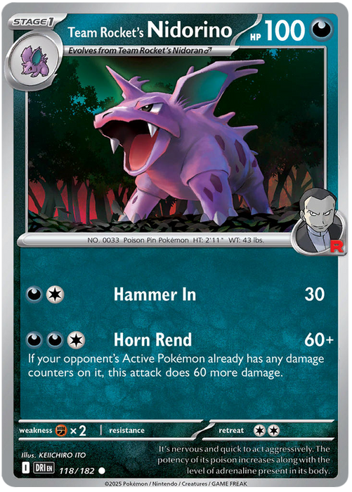 Team Rocket's Nidorino 118/182 Common Pokemon Card (Scarlet & Violet Destined Rivals)