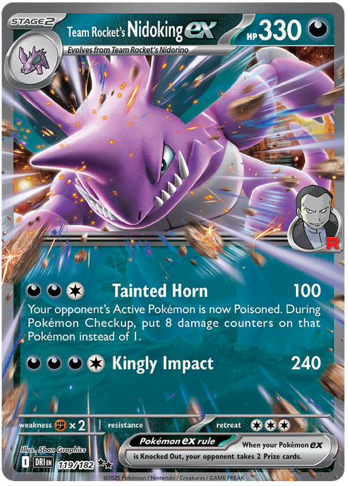 Team Rocket's Nidoking ex 119/182 Double Rare Pokemon Card (Scarlet & Violet Destined Rivals)