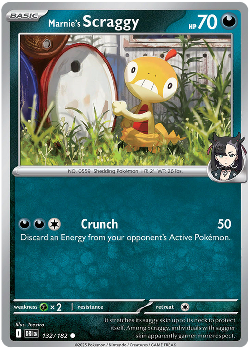 Marnie's Scraggy 132/182 Common Pokemon Card (Scarlet & Violet Destined Rivals)