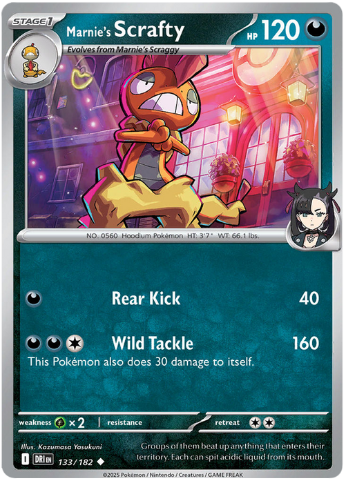 Marnie's Scrafty 133/182 Uncommon Pokemon Card (Scarlet & Violet Destined Rivals)