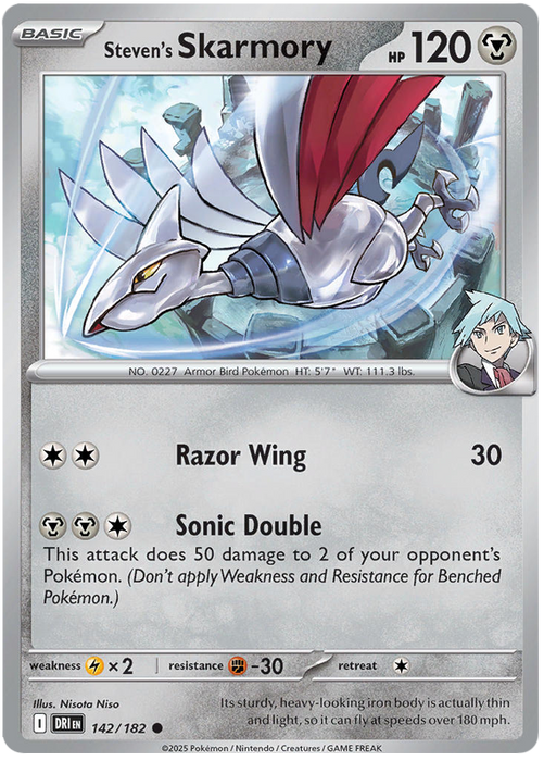 Steven's Skarmory 142/182 Common Pokemon Card (Scarlet & Violet Destined Rivals)