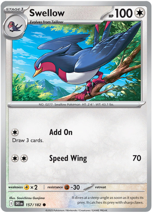 Swellow 157/182 Common Pokemon Card (Scarlet & Violet Destined Rivals)