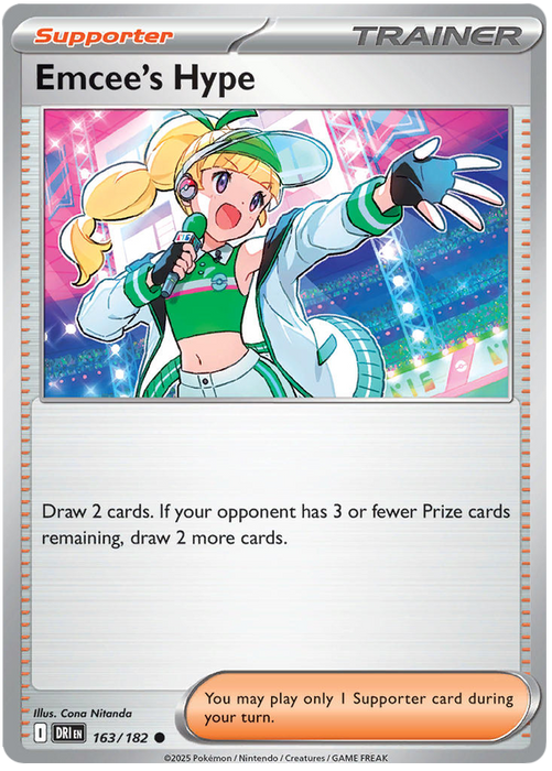 Emcee's Hype 163/182 Common Pokemon Card (Scarlet & Violet Destined Rivals)