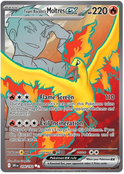 Team Rocket's Moltres ex 208/182 Ultra Rare Pokemon Card (Scarlet & Violet Destined Rivals)